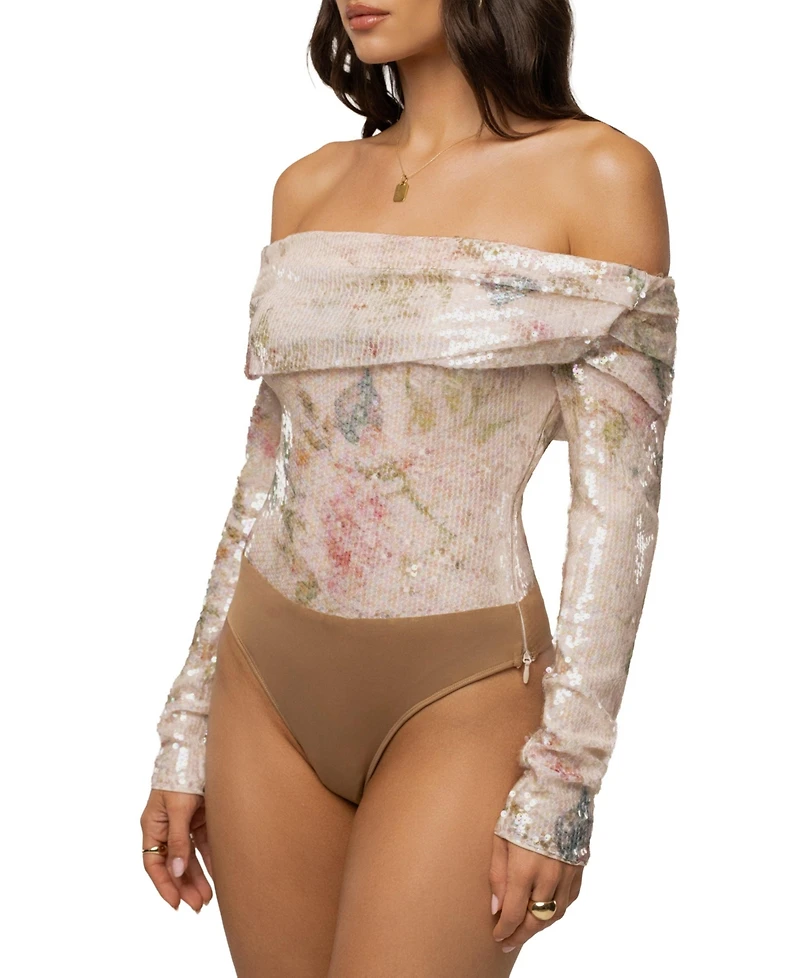 Jluxlabel Women's Floral Villa Nights Sequin Bodysuit