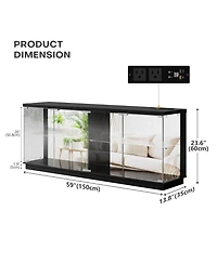 Vlsrka 59'' Smart Tv Stand with Rgb Led Lights, Motion Sensor, Charging Station, Glass Cabinet Doors and Storage Shelves