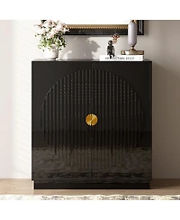 Vlsrka 2-Door Glossy Accent Cabinet with Adjustable Storage Shelves, Modern Sideboard