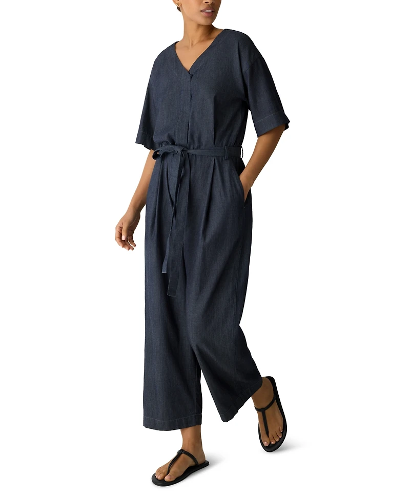 Eileen Fisher Petite Twill Wide-Leg Belted Jumpsuit