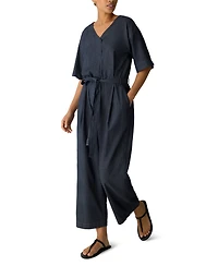 Eileen Fisher Petite Twill Wide-Leg Belted Jumpsuit