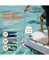 Sevorley Fluke Style Anchor Kit, 13 lb Galvanized Steel Boat Anchor with 8 feet Chain, 101 feet Rope and Shackles