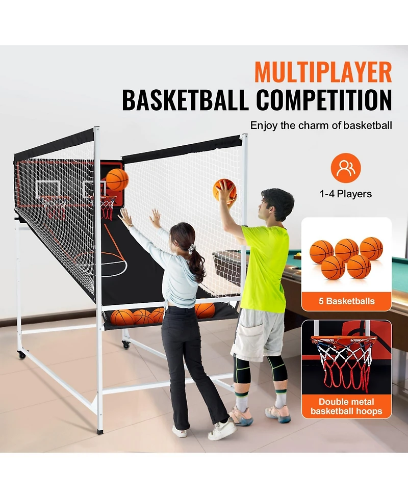 Sevorley Arcade Cage Basketball Game, 2-Player Indoor Dual Shot Hoops with 5 Balls, 8 Game Modes, Electronic Scoreboard and Pump