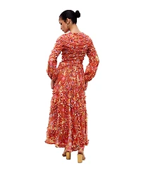Maryisa Women's Modest Ruffle Floral Net Dress