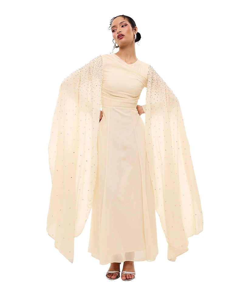 Maryisa Women's Sequin-Embellished Cape-Style Sleeves Maxi Dress