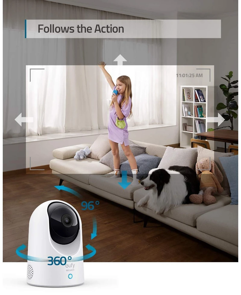 eufy Indoor Cam E220, 2K Wi-Fi Plug-in Home Security Cam, Pan/Tilt, Motion Tracking, Night Vision, Pet Cam, HomeBase3