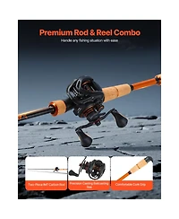 Sevorley Baitcasting Rod and Reel Combo, 7ft IM7 Carbon Bass Fishing Pole, 7.0:1
