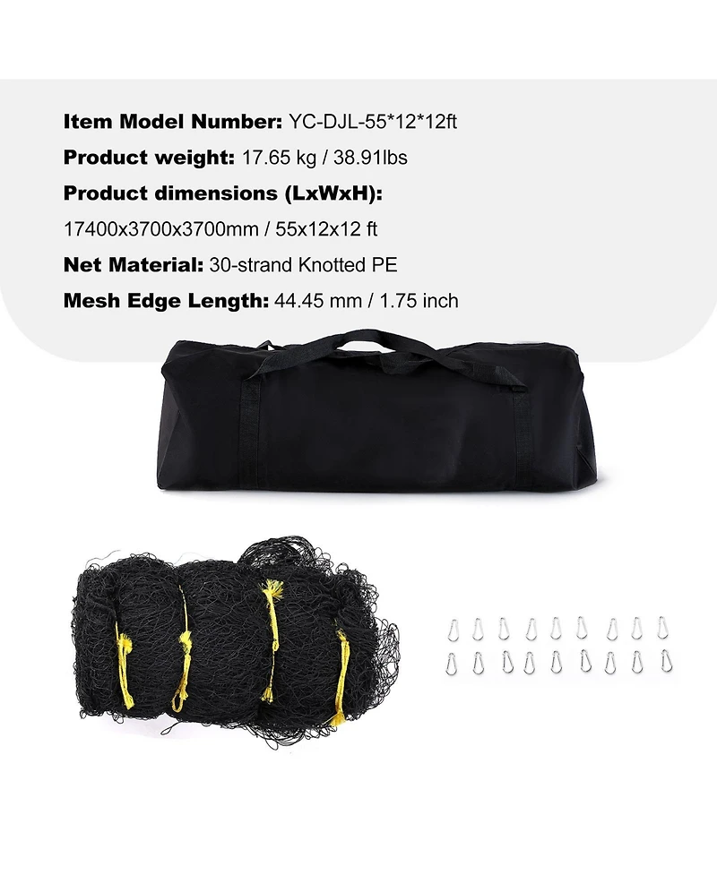 Sevorley Baseball Batting Cage Net, 55 feet Enclosed Pe Netting with Door and Carry Bag (Net Only