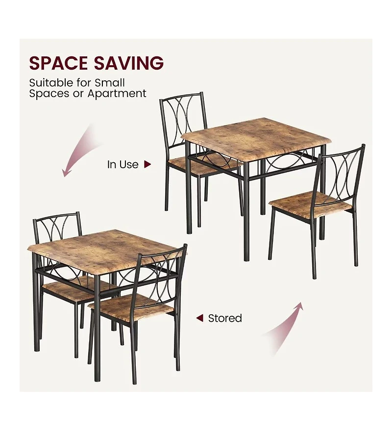 homfan 3-Piece Retro Dining Set, Square Table and 2 Chairs for Small Spaces