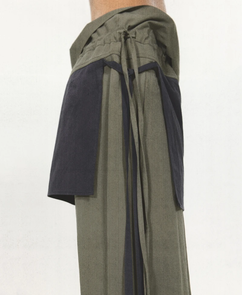 Mango Women's Tied Overlay Wide-Leg Cotton-Blend Pants