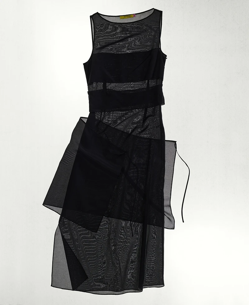 Mango Women's Asymmetrical Overlay Semi-Sheer Midi Dress