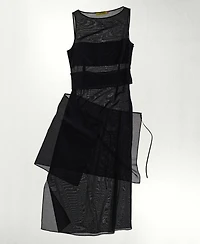 Mango Women's Asymmetrical Overlay Semi-Sheer Midi Dress
