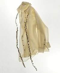 Mango Women's Beaded Belt Semi-Sheer Shirt