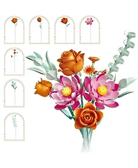 Contixo BK10 Flower Bouquet Building Set, 360-Piece Orange Rose & Pink Lotus Floral Brick Kit with Adjustable Stems, Creative Home Decor Gift, Ages 8+