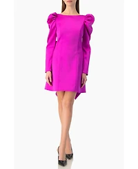 Ivonne Women's Puff-Sleeve Open-Back Bow Mini Dress Satin