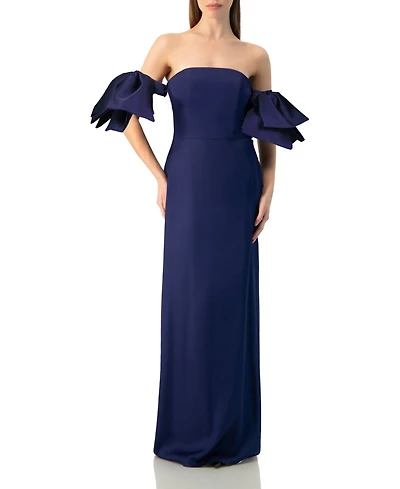 Ivonne Women's Strapless Column Gown with Detachable Bow Sleeves