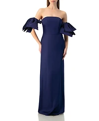 Ivonne Women's Strapless Column Gown with Detachable Bow Sleeves