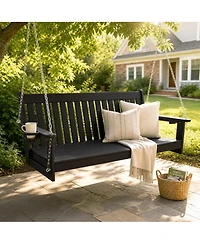 Innovaze 5 feet 3-Seater Hdpe Porch Swing with Chains, Weather-Resistant Outdoor Patio Bench with Cup Holders