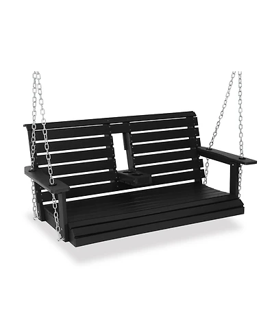 Innovaze 4.5 Ft Large Size 2-Seat Poly Lumber Hips Porch Swing with Foldable Cup Holders and Curved Deep Seat for Outdoor Porch Garden(Navy Blue)