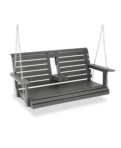 Innovaze 4.5 Ft Large Size 2-Seat Poly Lumber Hips Porch Swing with Foldable Cup Holders and Curved Deep Seat for Outdoor Porch Garden(Navy Blue)