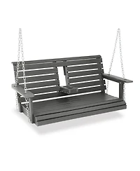 Innovaze 4.5 Ft Large Size 2-Seat Poly Lumber Hips Porch Swing with Foldable Cup Holders and Curved Deep Seat for Outdoor Porch Garden(Navy Blue)