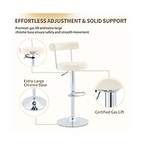 Maison Boucle Set of 2 Soft Velvet Upholstered Swivel Adjustable Bar Stools, 360-Degree Swivel Counter-Height Bar Chairs, Chrome Silver Base