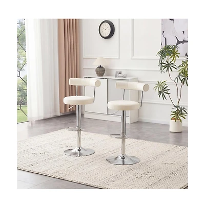 Maison Boucle Set of 2 Soft Velvet Upholstered Swivel Adjustable Bar Stools, 360-Degree Swivel Counter-Height Bar Chairs, Chrome Silver Base