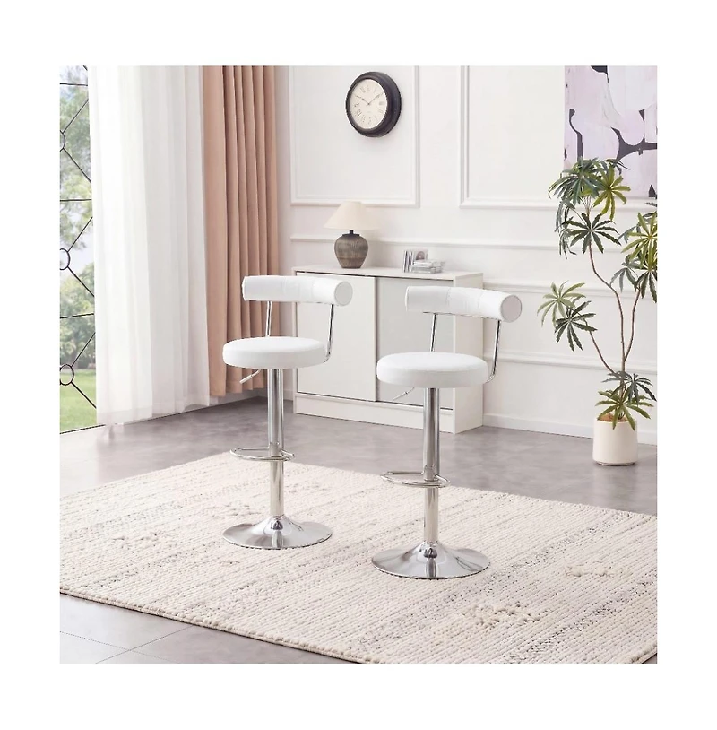 Maison Boucle Set of 2 Soft Velvet Upholstered Swivel Adjustable Bar Stools, 360-Degree Counter-Height Chairs, Chrome Silver Base