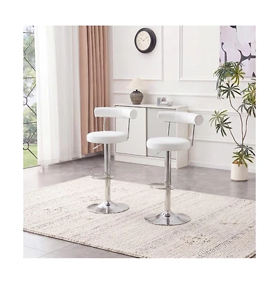 Maison Boucle Set of 2 Soft Velvet Upholstered Swivel Adjustable Bar Stools, 360-Degree Counter-Height Chairs, Chrome Silver Base