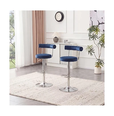 Maison Boucle Set of 2 Soft Velvet Upholstered Swivel Adjustable Bar Stools, 360-Degree Counter-Height Chairs, Chrome Silver Base