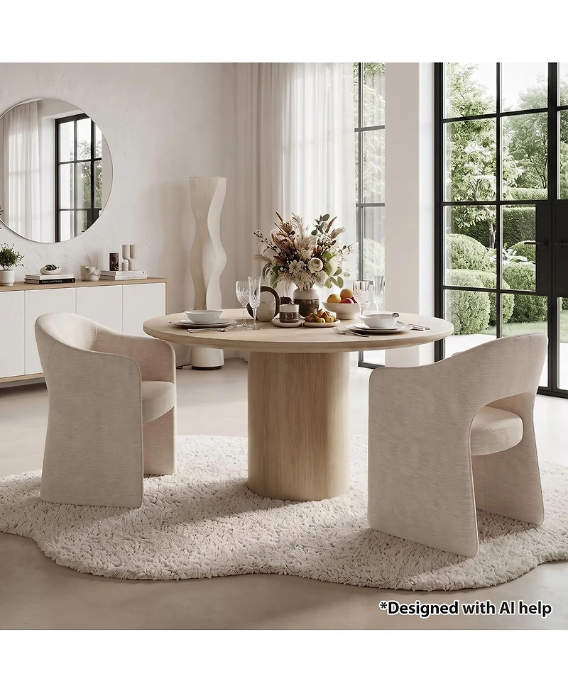 Maison Boucle Modern Upholstered Dining Armchairs Set of 2, Chenille Fabric, Curved Barrel Back, Open Back Design, Waterfall Base