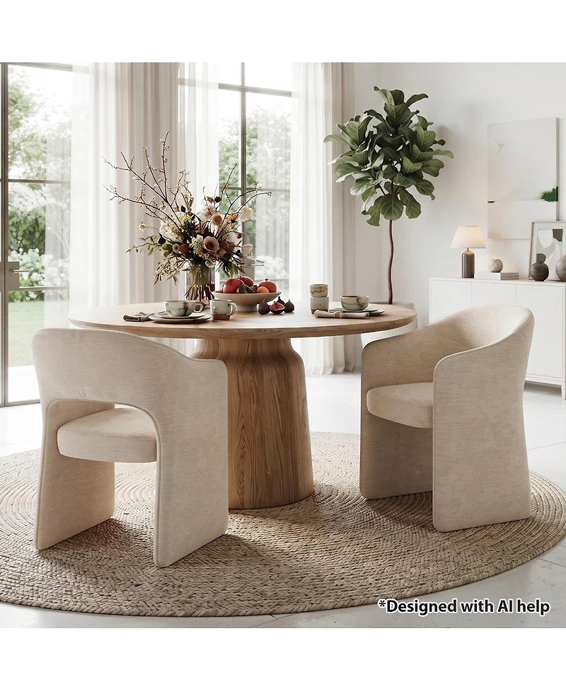 Maison Boucle Modern Upholstered Dining Armchairs Set of 2, Chenille Fabric, Curved Barrel Back, Open Back Design, Waterfall Base