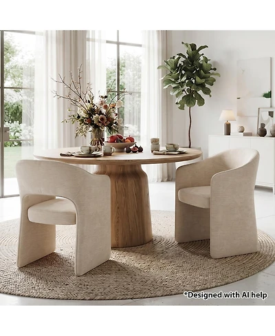 Maison Boucle Modern Upholstered Dining Armchairs Set of 2, Chenille Fabric, Curved Barrel Back, Open Back Design, Waterfall Base
