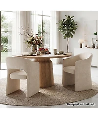 Maison Boucle Modern Upholstered Dining Armchairs Set of 2, Chenille Fabric, Curved Barrel Back, Open Back Design, Waterfall Base