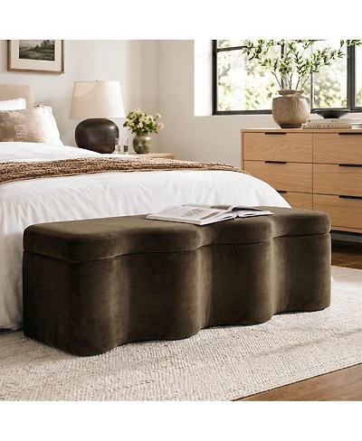 Maison Boucle 60" Modern Upholstered Storage Bench With Lift-Top Lid, End-of-Bed Ottoman Bench, Sculptural Curved Accent for Entryway or Hallway