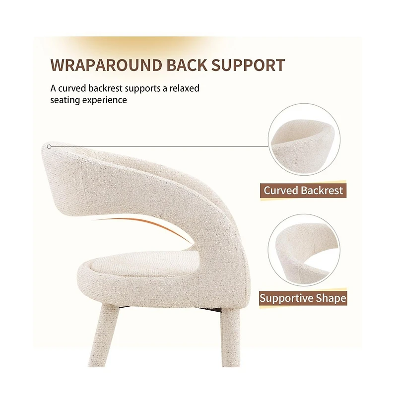 Maison Boucle Upholstered Dining Chair, Open Back Accent Chairs, Modern Scandinavian Side Chairs for Room and Vanity