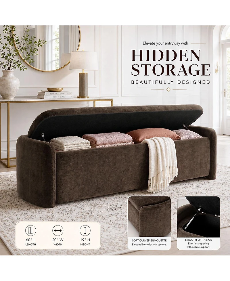 Maison Boucle 60" End-of-Bed Storage Bench With Lift-Top, Chenille Upholstered Ottoman Bench, Modern Entryway Seat for Bedroom or Living Room