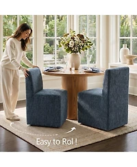 Maison Boucle Chenille Upholstered Dining Chair Set of 2 With Hidden Caster Wheels, Fully Side Chairs, Japandi Modern Seating