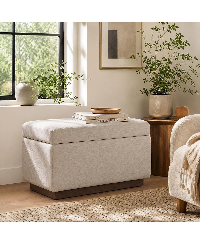 Maison Boucle Entryway Storage Bench With Lift-Top Lid, Linen Upholstered Ottoman Bench, Small-Space Seating for Bedroom or Living Room