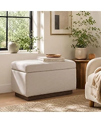 Maison Boucle Entryway Storage Bench With Lift-Top Lid, Linen Upholstered Ottoman Bench, Small-Space Seating for Bedroom or Living Room