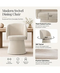 Maison Boucle Modern Upholstered Swivel Dining Chair, Textured Chenille Fabric With Curved Barrel Back, Pedestal Base Accent Chair
