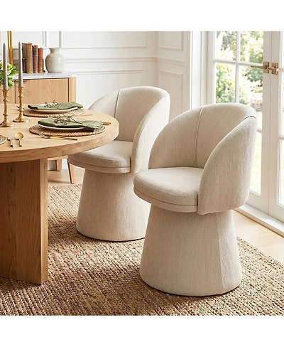 Maison Boucle Modern Swivel Dining Chair Set of 2, Textured Chenille Fabric, Barrel Accent Chairs With Upholstered Pedestal Base