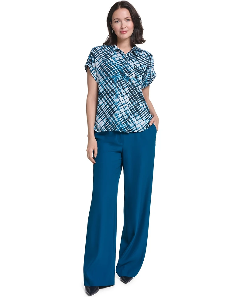 Calvin Klein Women's Collared Button-Front Short-Sleeve Blouse