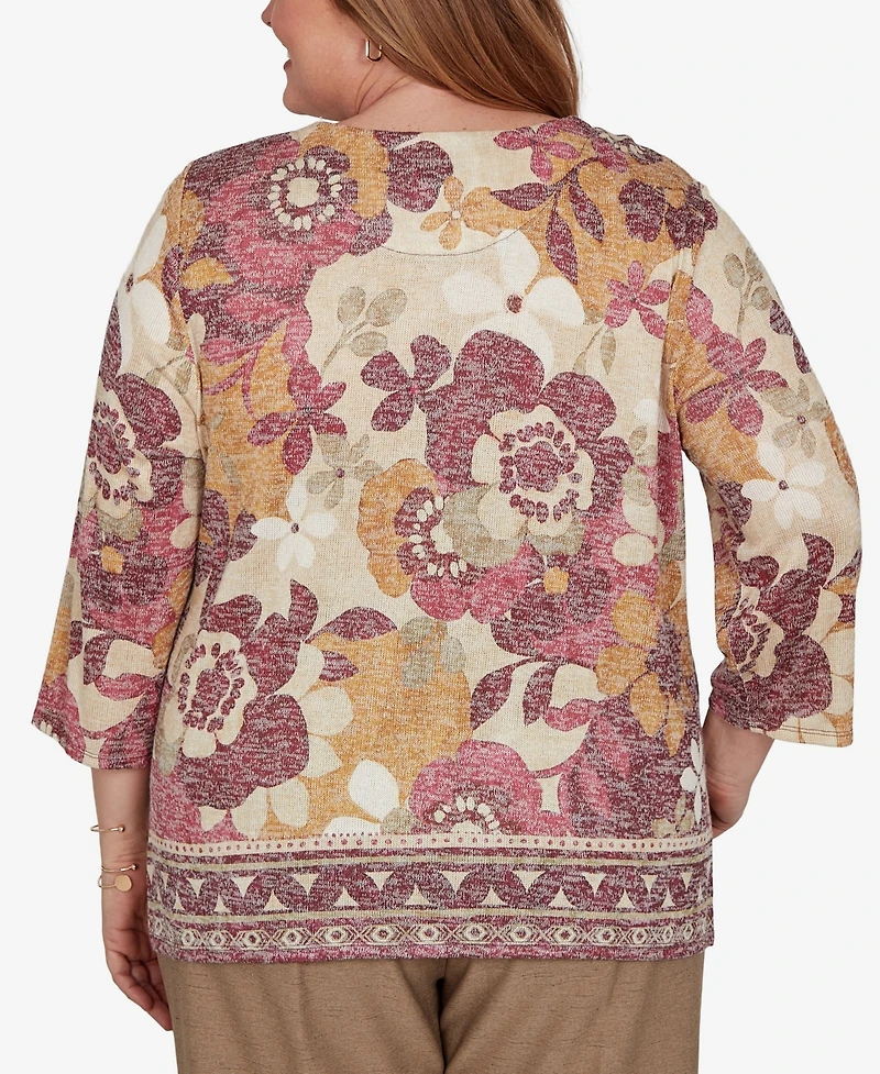 Alfred Dunner Plus Union Square Exploded Floral Geo Border Top