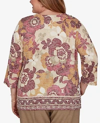 Alfred Dunner Plus Union Square Exploded Floral Geo Border Top
