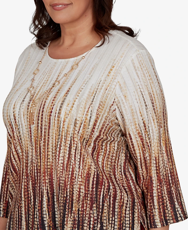 Alfred Dunner Plus Union Square Textured Ombre Squares Top with Necklace
