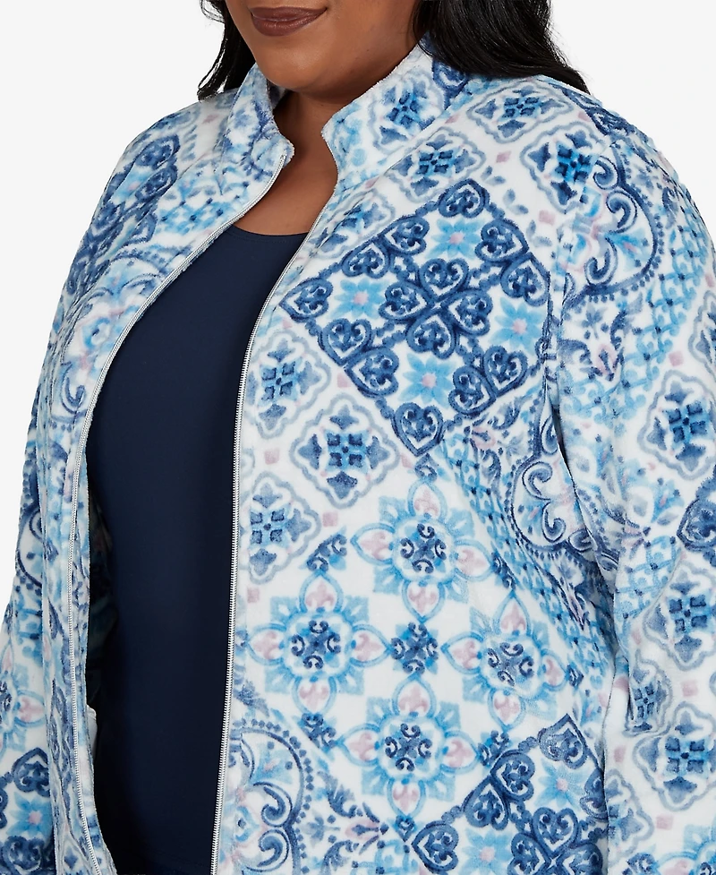 Alfred Dunner Plus Classic Soft Medallion Zip-Front Jacket