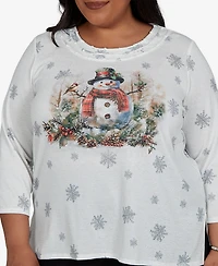 Alfred Dunner Plus Classic Shimmering Snowman Knit Top