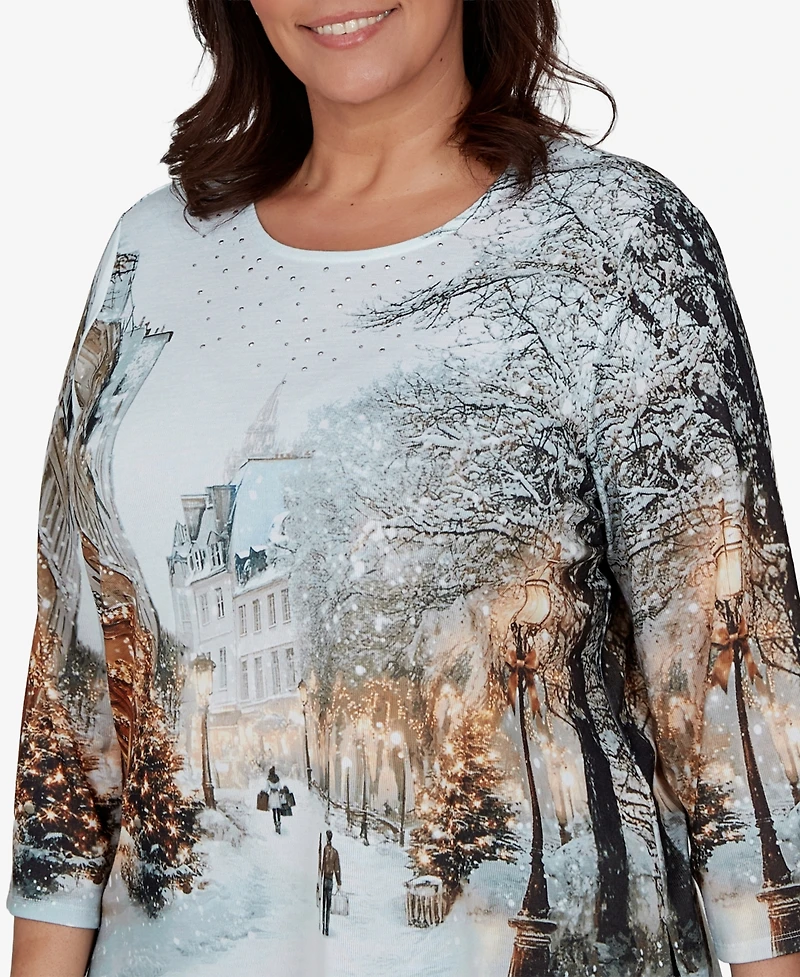 Alfred Dunner Plus Classic Christmas The City Knit Top