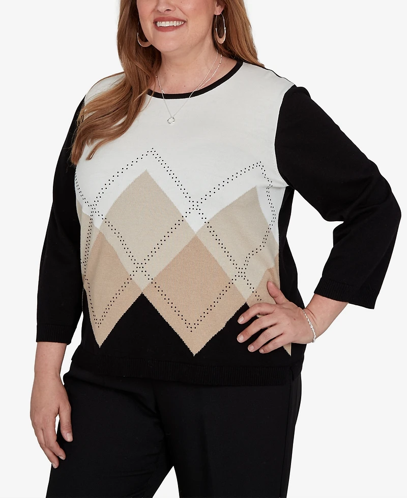 Alfred Dunner Plus Classic Argyle Beaded Sweater